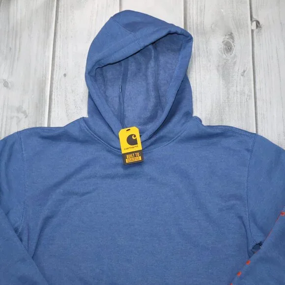 NEW Carhartt Men's Loose Fit Midweight Signature Sleeve Logo Hooded Sweatshirt - Picture 2 of 5